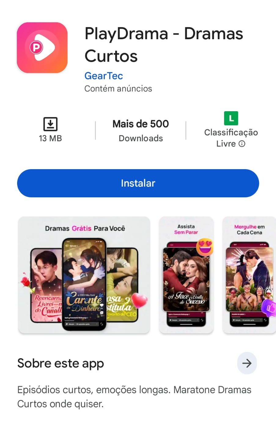 Captura de tela do Play Drama